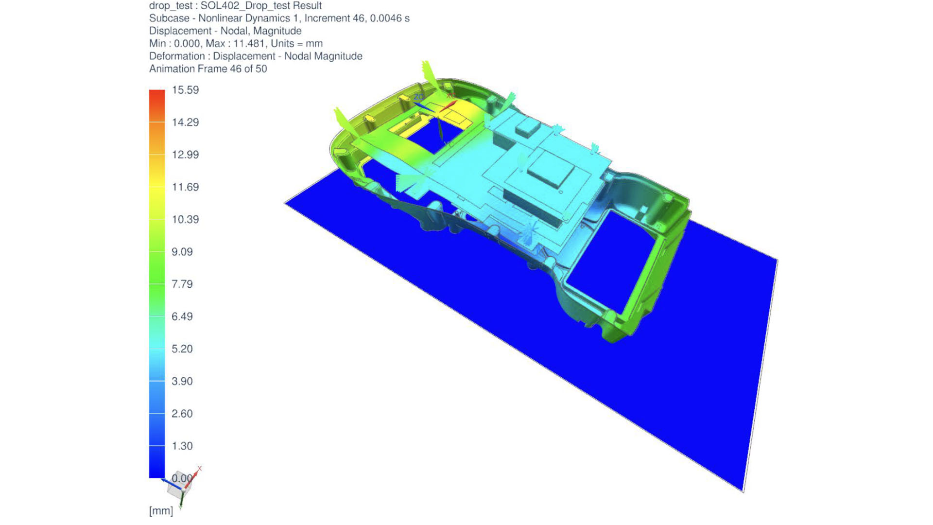 nastran_nonlinear_drop_test A nonlinear drop test in SImcenter Nastran