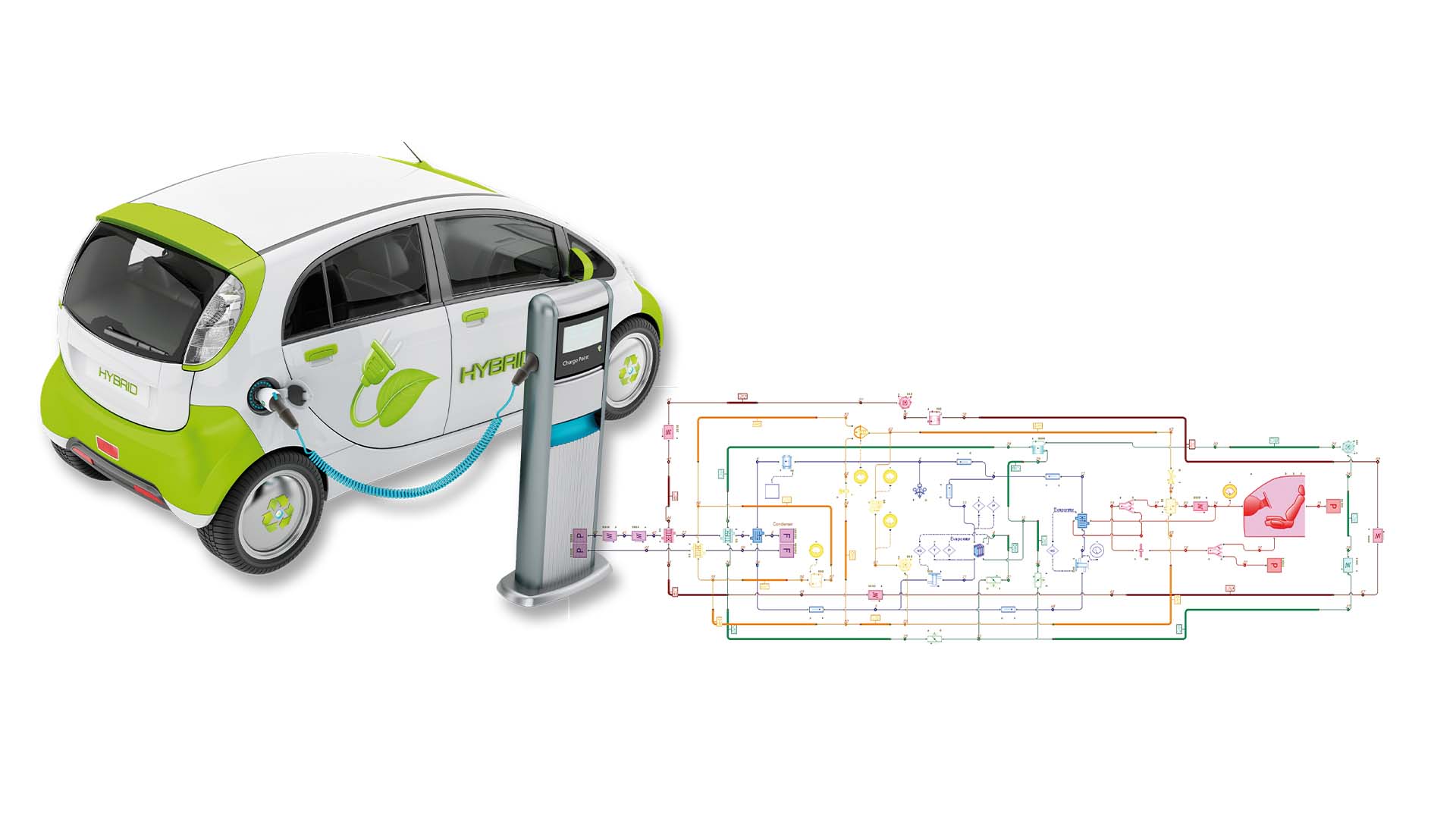 flomaster_hybrid_car Modeling a hybrid car charging system with Simcenter Flomaster