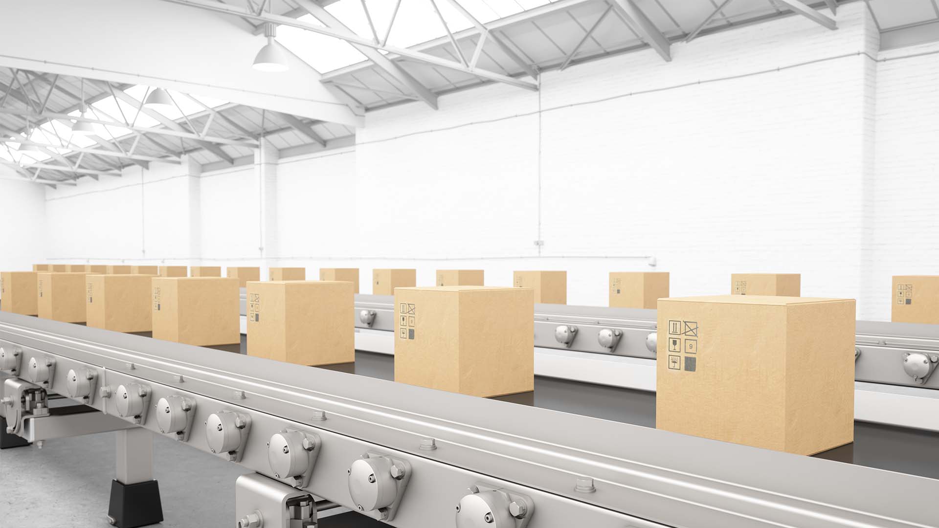 Material_handling A conveyor belt with boxes on it