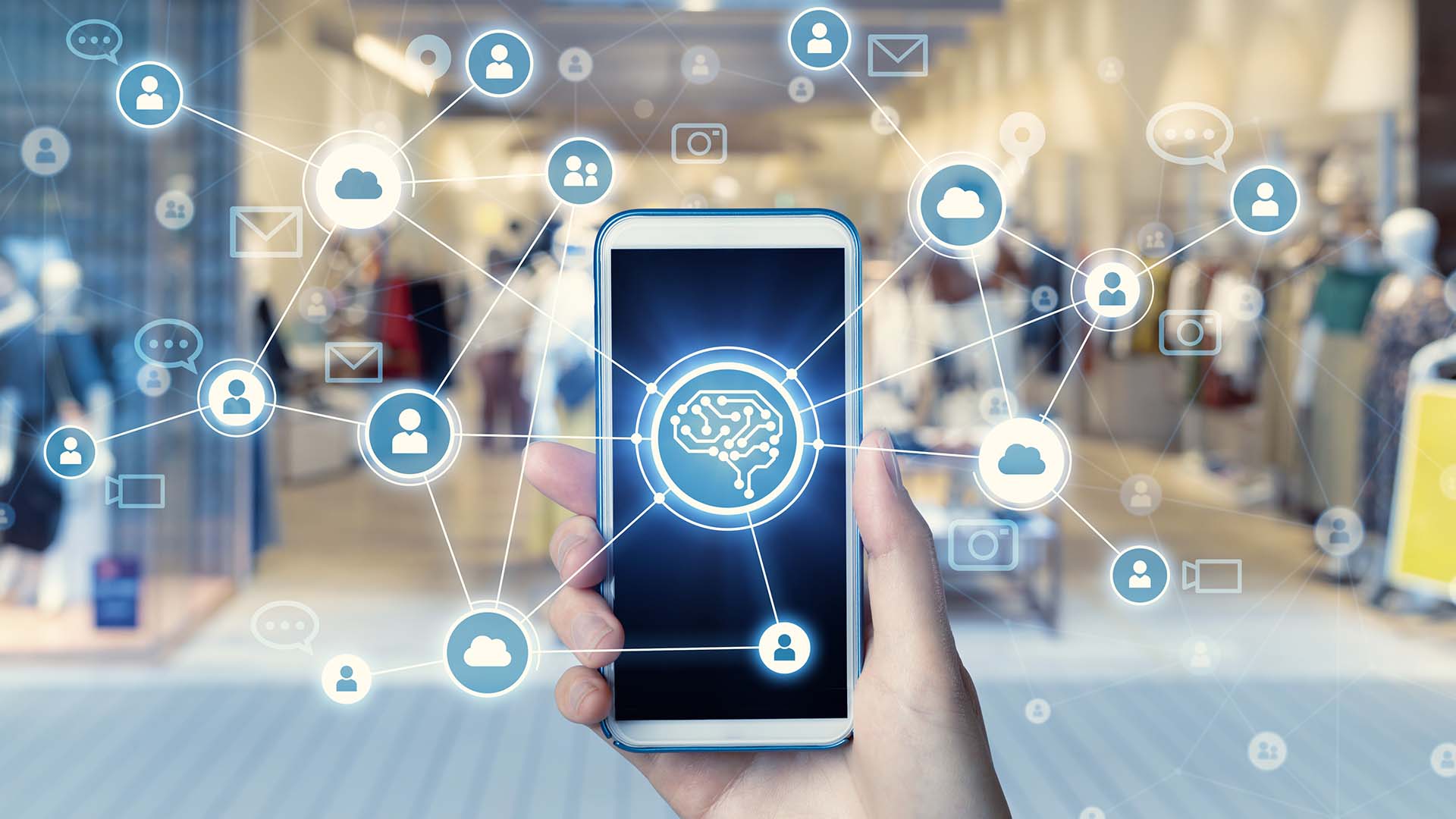 retail_4.0_connectivity Person holding a cellphone showcasing retail 4.0 in the abstract