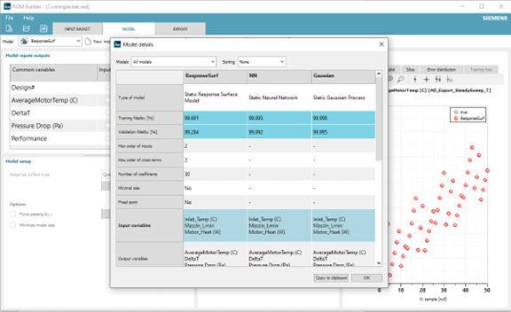 Figure 3: ROM builder and model comparison in Simcenter Amesim