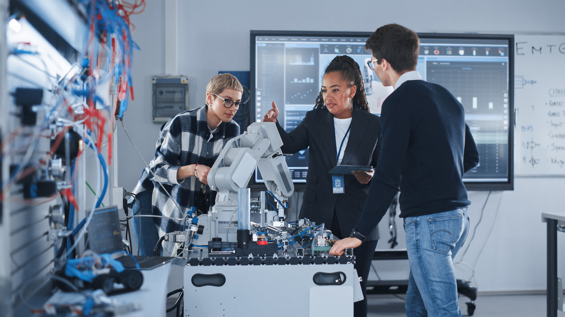 engineering-students Engineering students in a robotics lab