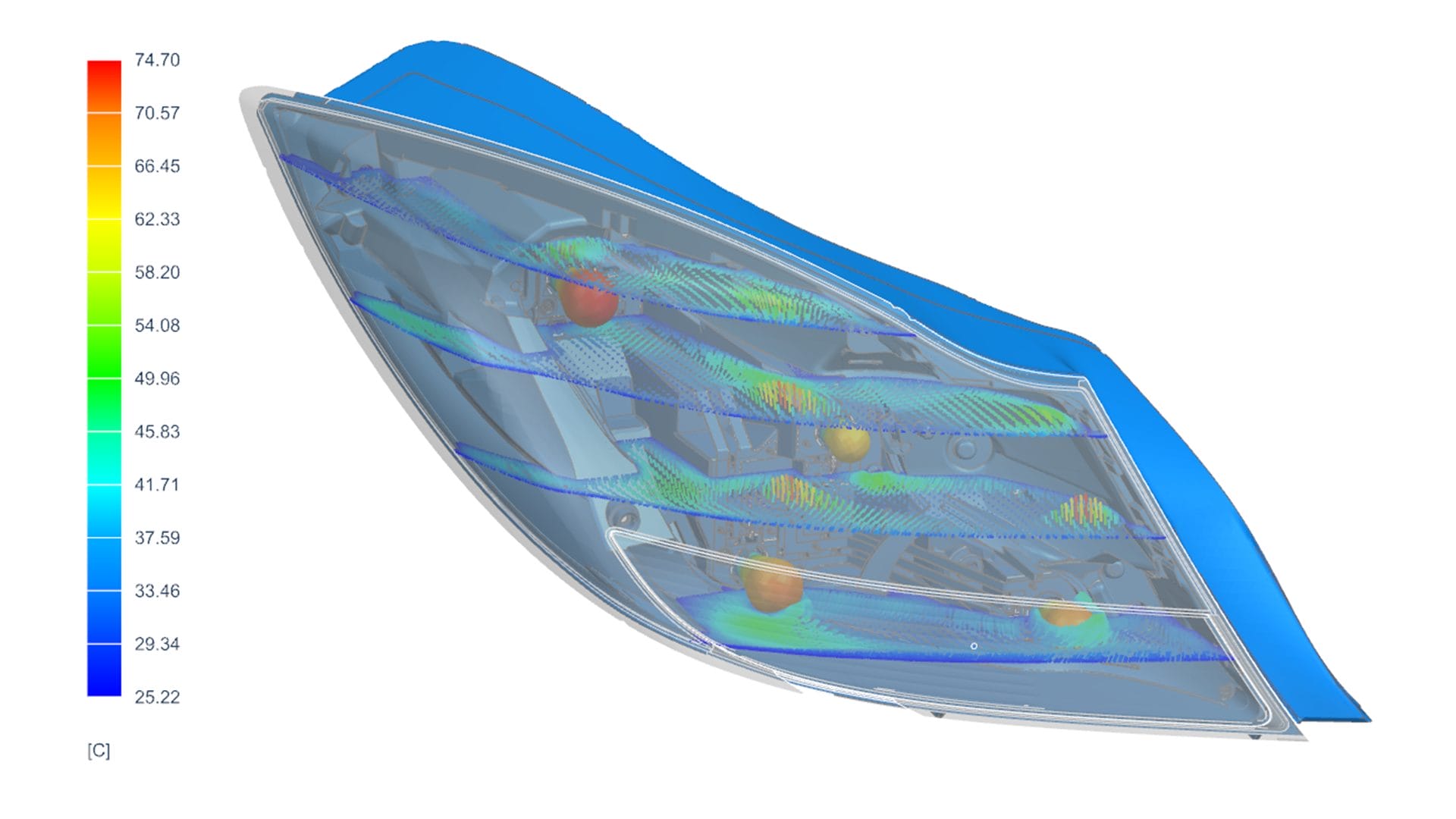 Model convection in headlamp cavities